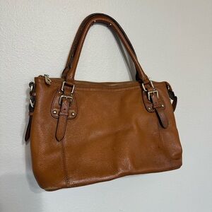 KATTEE Sorrel Brown Pebbled Leather Double Handle Bag.